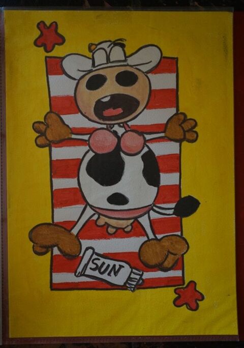 peinture - vache au sec - sur papier aquarelle format A4 - 3 Fougères (35)