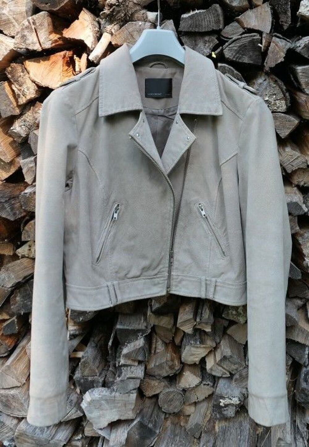 Perfecto Vero Moda beige taille 42, cro&ucirc;te de cuir Vêtements