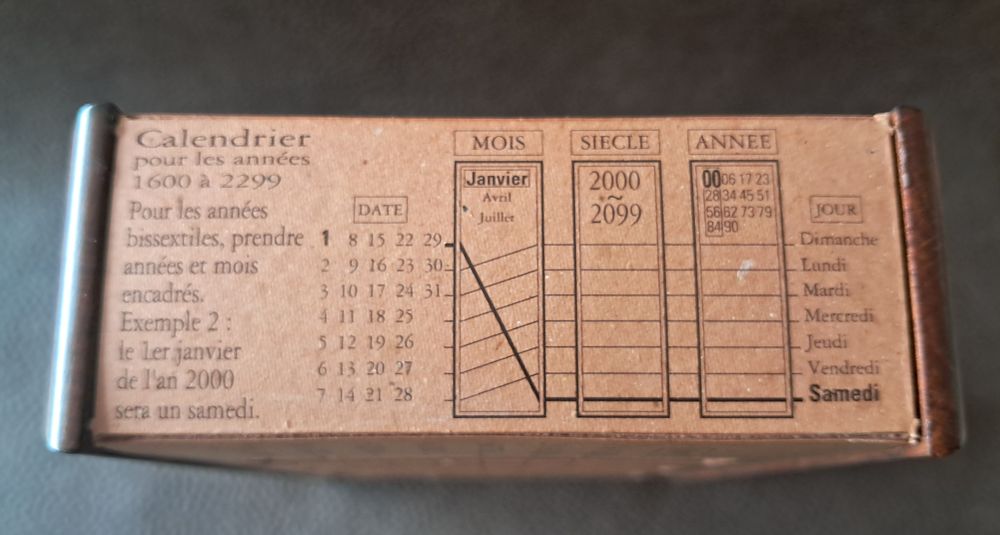 calendrier perp&eacute;tuel gr&eacute;gorien des ann&eacute;es 1600 &agrave; 2299 
Décoration