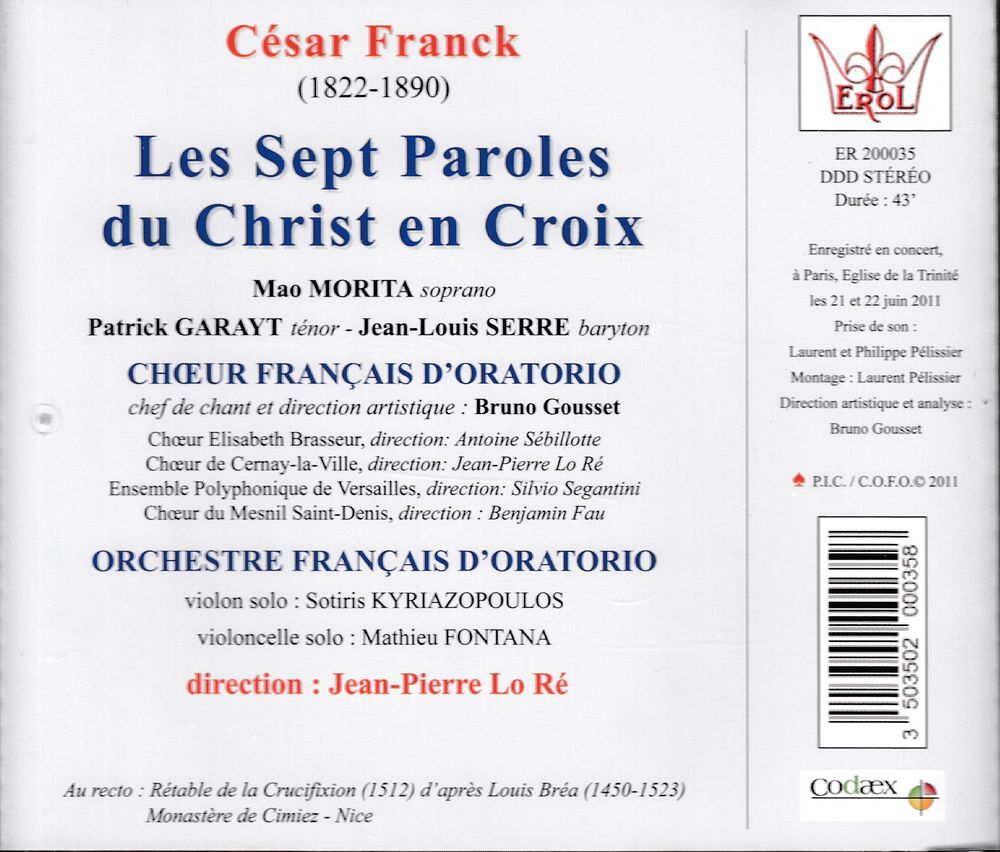 CD C&eacute;sar Franck Les Sept Paroles Du Christ En Croix CD et vinyles