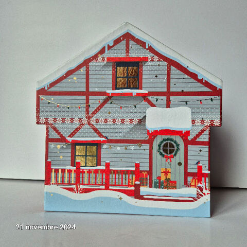 Coffret carton forme chalet BONNES FETES rouge/blanc/dorure  4 Saumur (49)