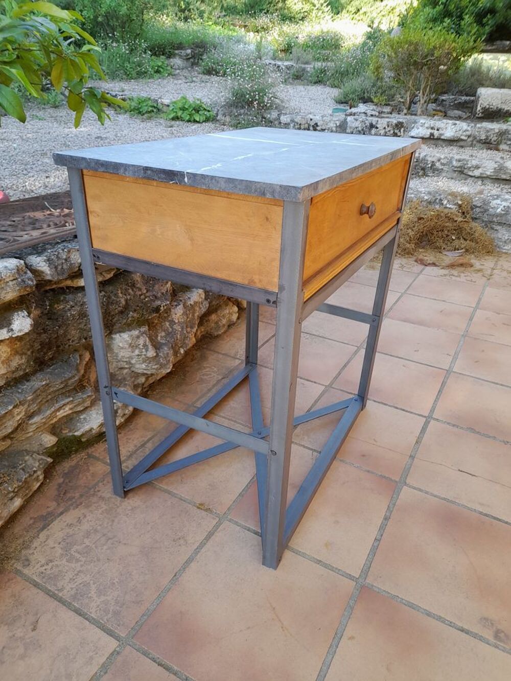 1 console marbre gris et acier Meubles