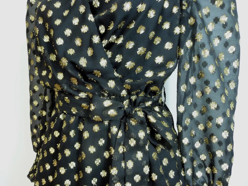 Robe Noir &agrave; Motif Dor&eacute; &agrave; Manches Longues- Taille 36- Naf Naf Vêtements