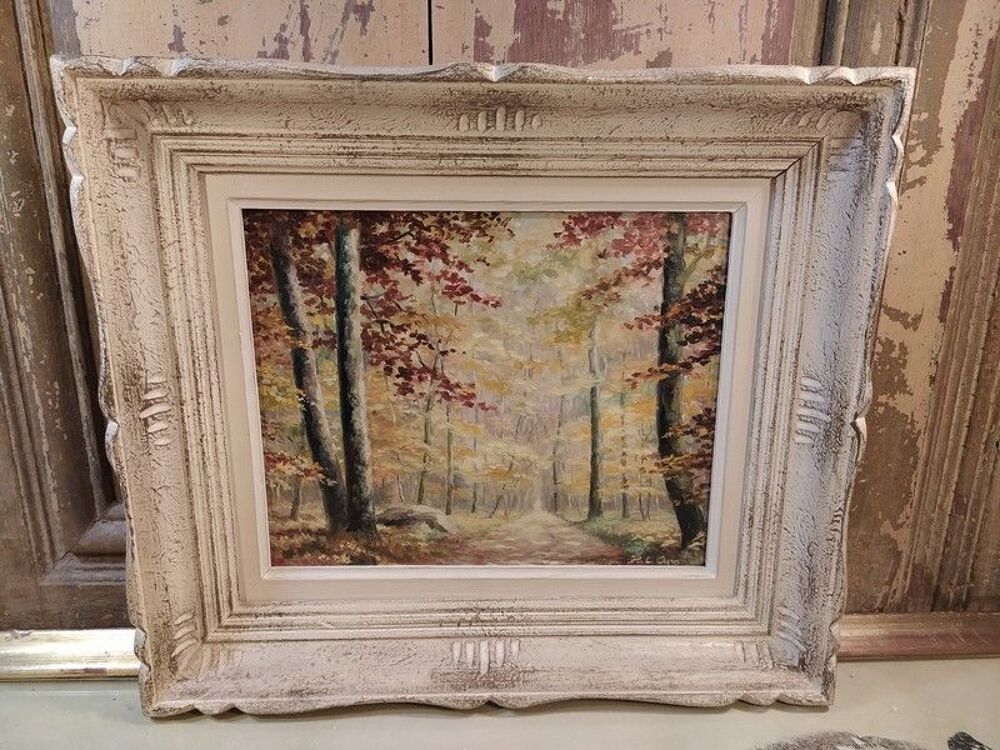 Tableau Paysage Sous-Bois Sign&eacute; Cadre Montparnasse. 