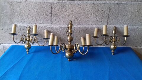 Lustre et deux appliques double en Bronze 150 Marsaneix (24)