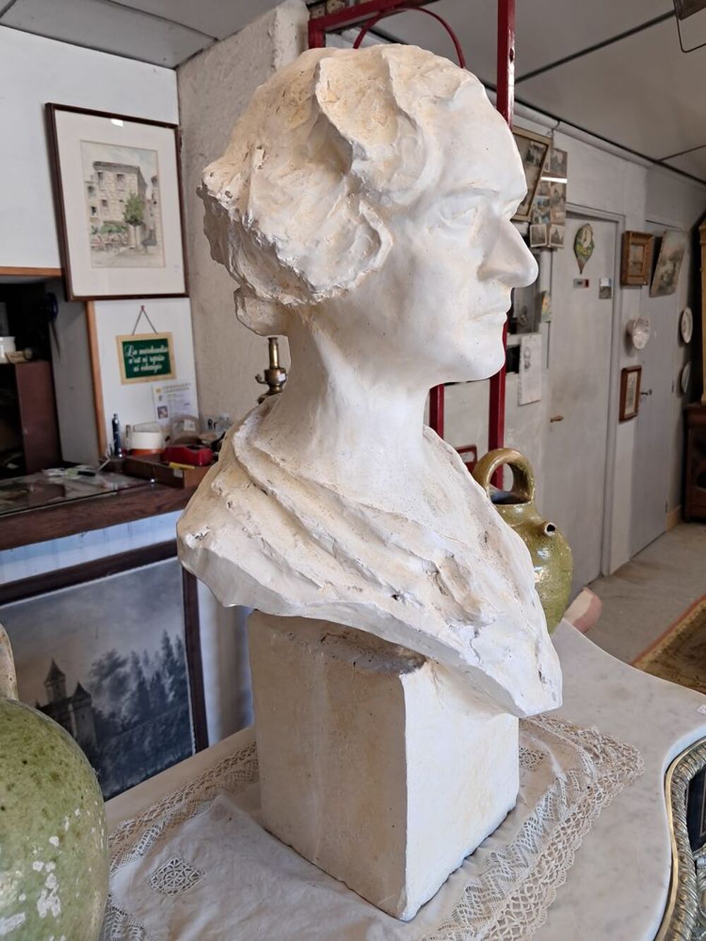 Statue, buste d'homme ancien en pl&acirc;tre Dcoration