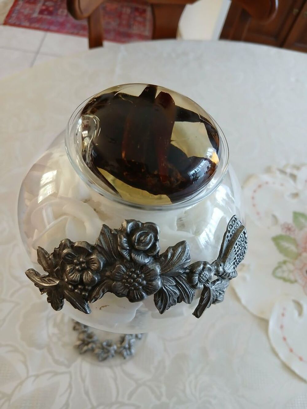 Vase photophore bomb&eacute; cristal orn&eacute; d'&eacute;tain N&deg; 1450 Décoration