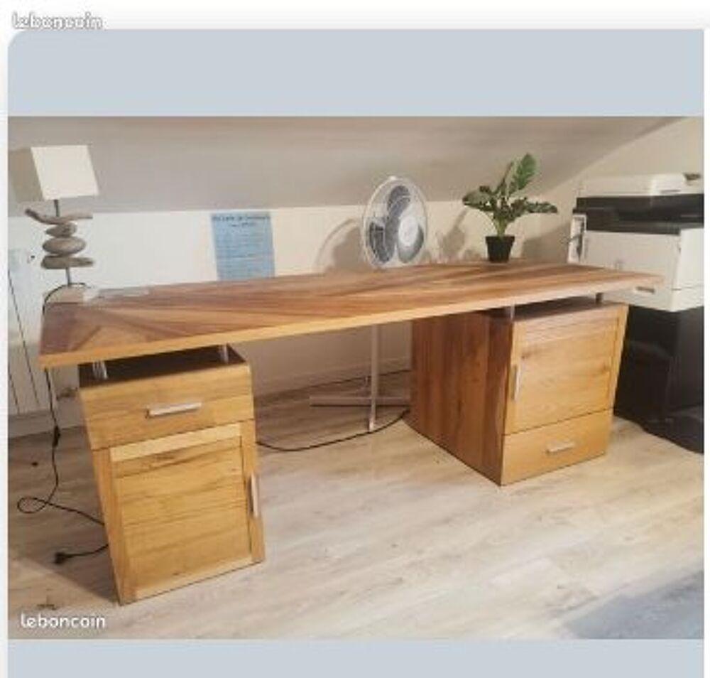 Bureau en bois massif pi&egrave;ce unique ch&ecirc;ne et noyer Meubles