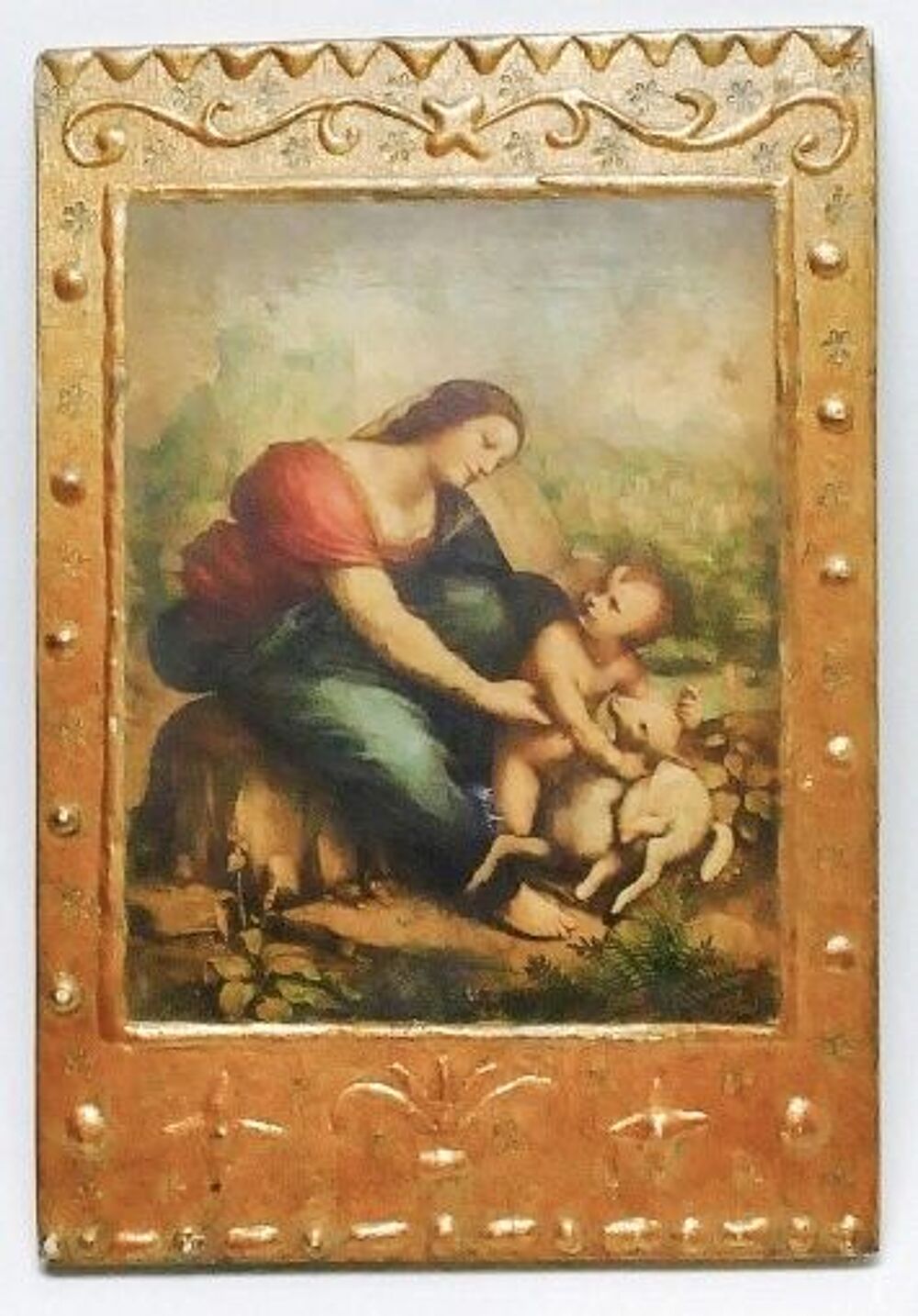 Image religieuse sur panneaux de bois dor&eacute; 