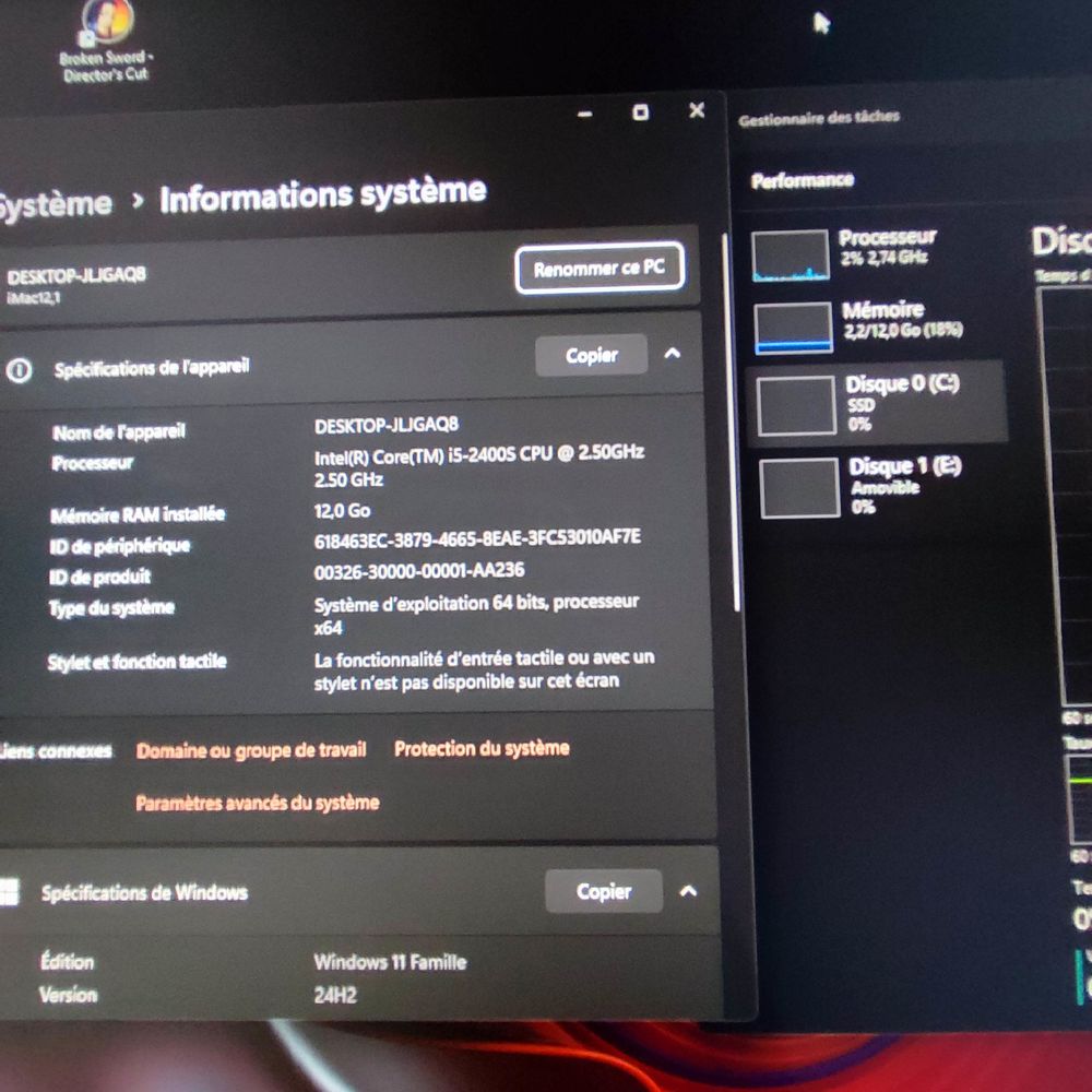 Pc iMac 21,5 pouces Windows MacOS i5 SSD 12Go Ram Matériel informatique