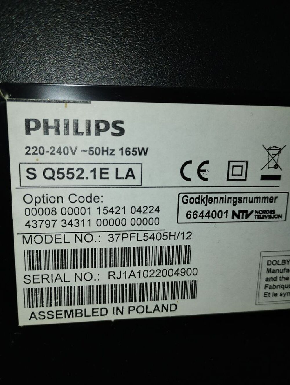 TV Philips 37PFL5405H12, 94 cm ou 37 pouces LCD Photos/Video/TV