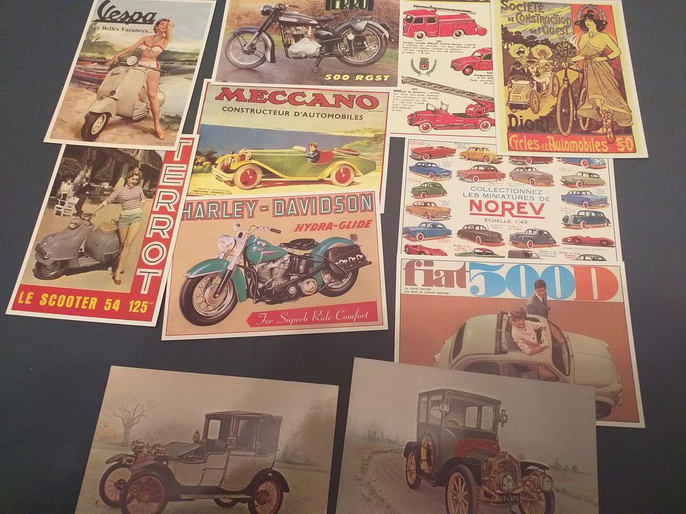 C P M , Voiture ,lot de 7 cartes neuves et divers 