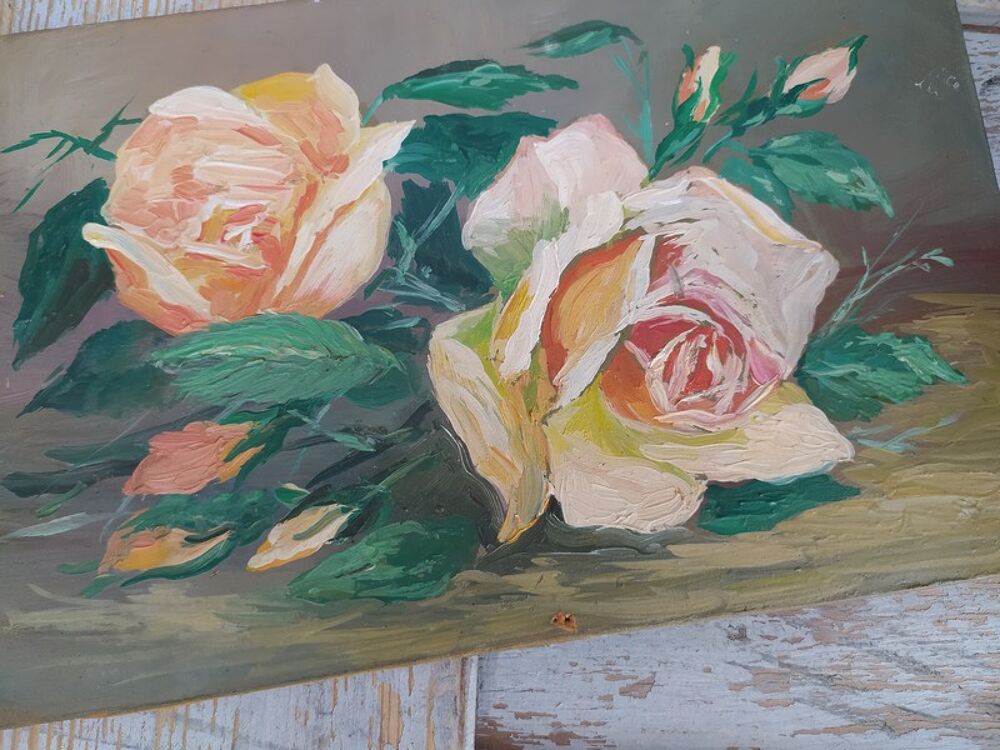 Petit Tableau Nature Morte aux Fleurs Roses

