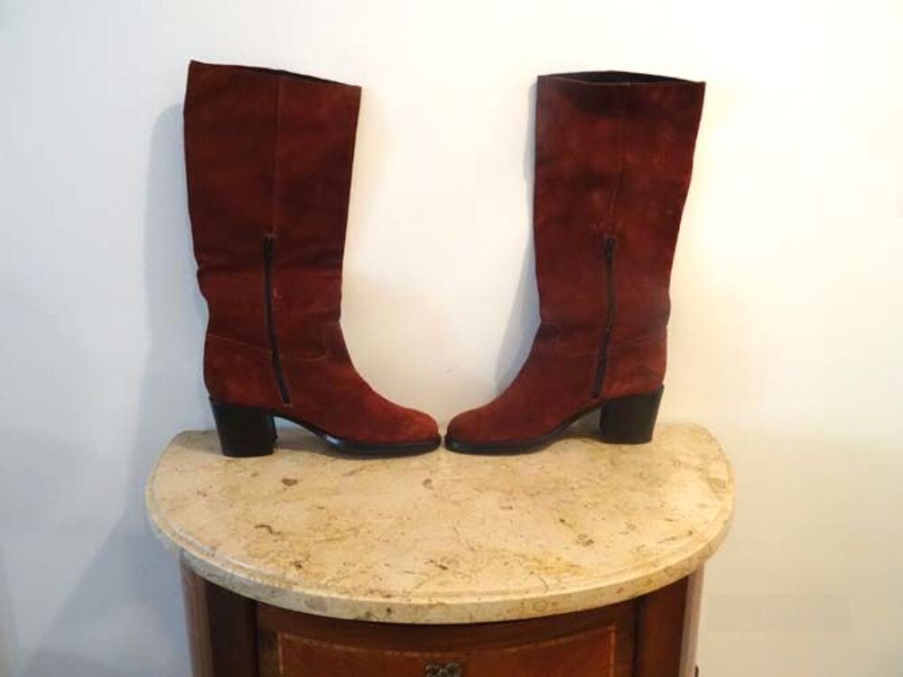 Bottes femme cuir, DONNA PIU, brun cuivr&eacute;, p 38, talons 6,5 Chaussures