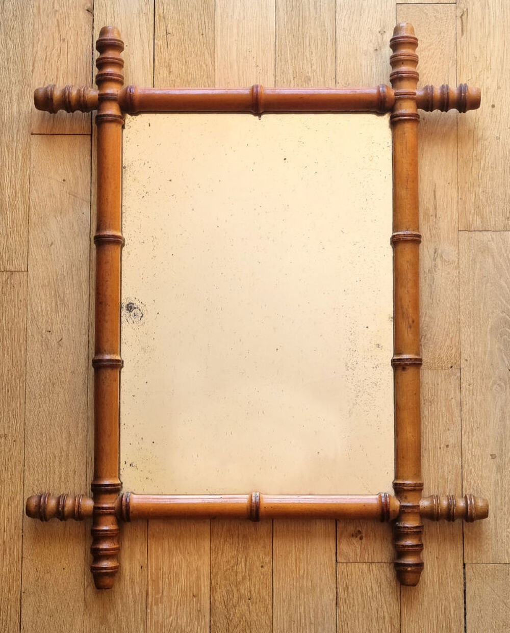 Miroir vintage ann&eacute;es 1900 en bois style imitation bambou Décoration