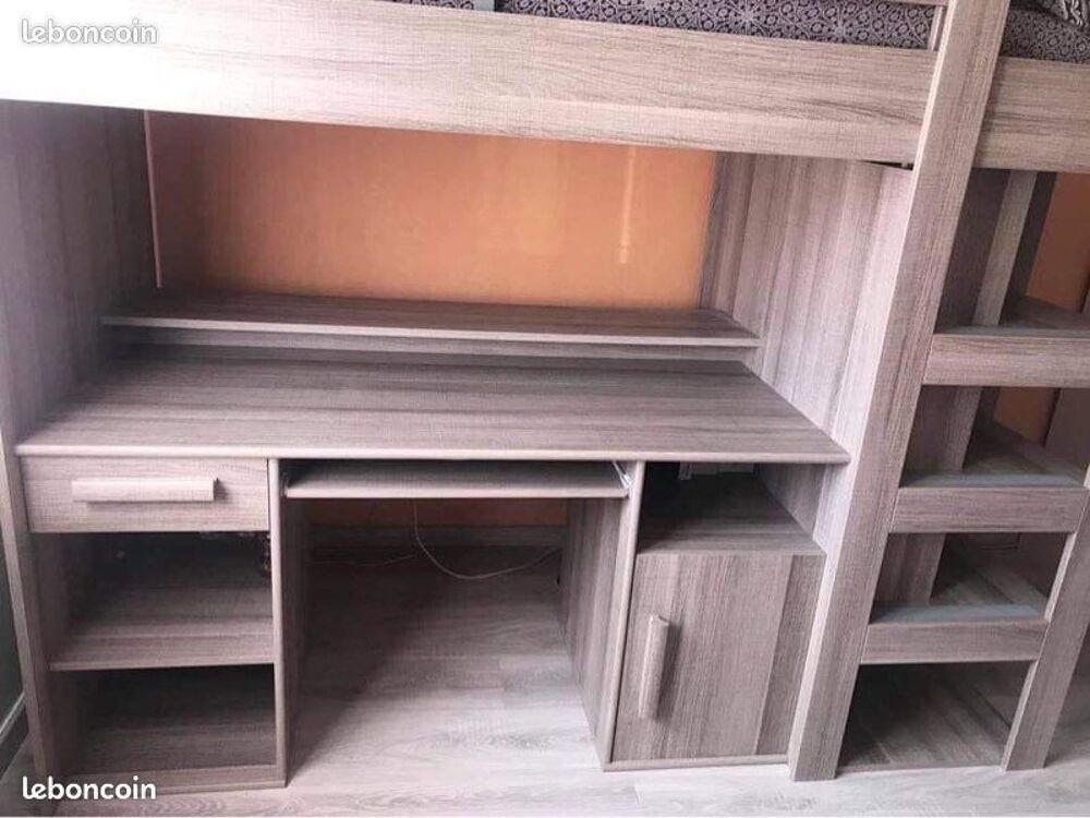Combin&eacute; lit mezzanine bureau penderie- colorie ch&ecirc;ne blond Meubles