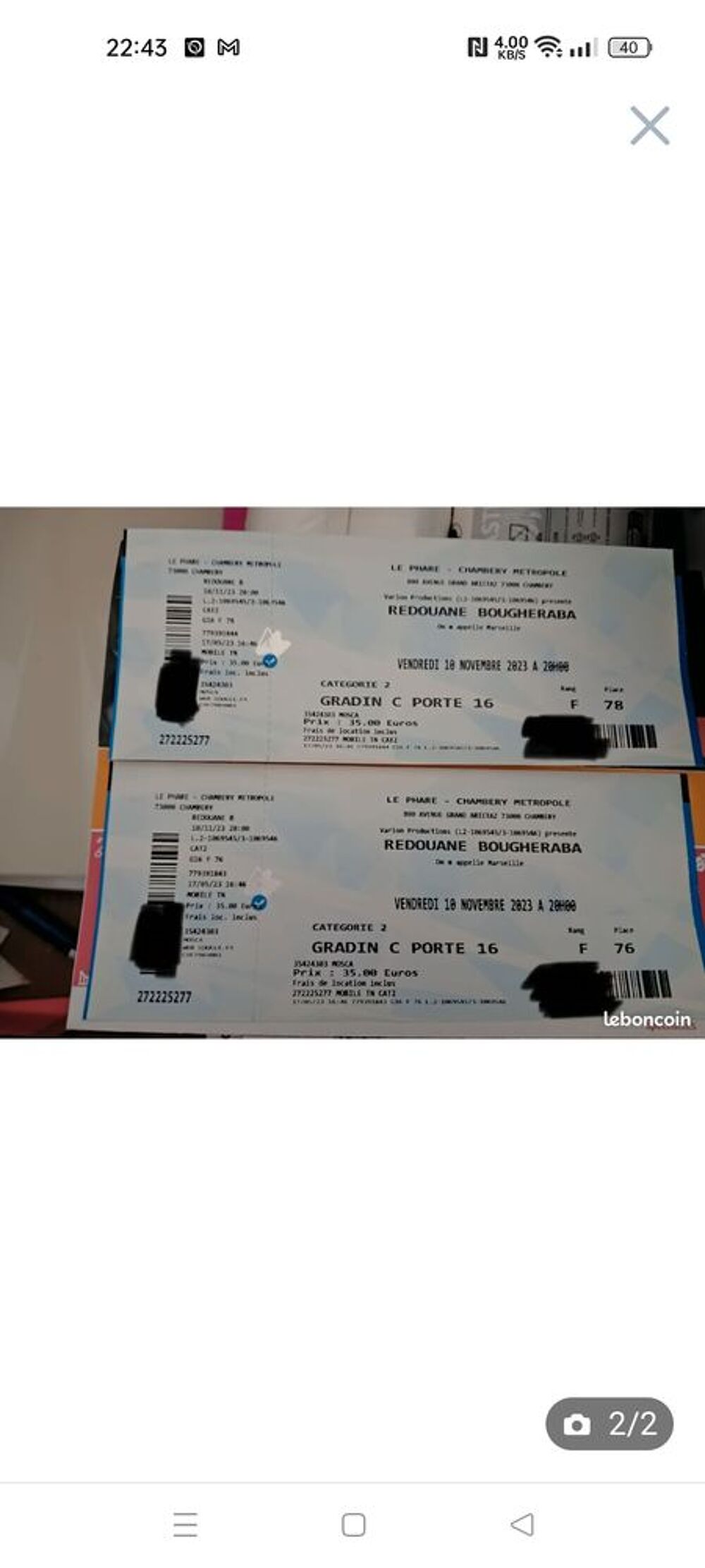 2 billets spectacle Redouane bougheraba Billetterie