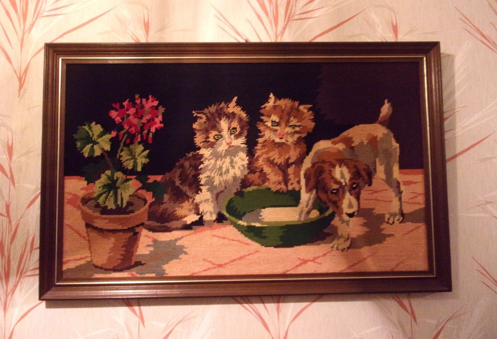 Canevas vintage chatons et chiot Décoration