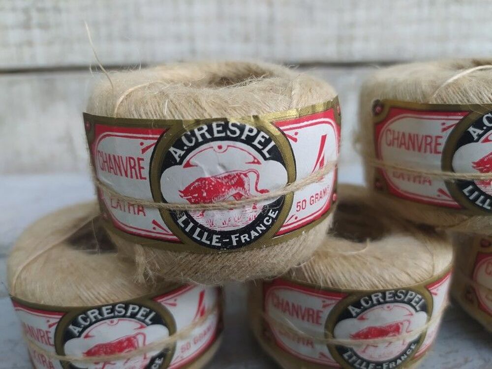 Anciennes Bobines de Fils de Chanvre N&deg; 4 A. Crespel Lille 