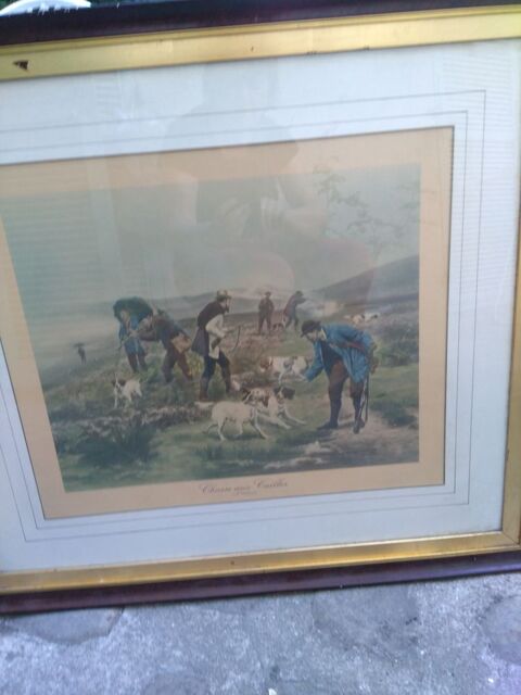 grande gravure encadrée  la chasse aux cailles  G.GELIBERT 60 Bondy (93)