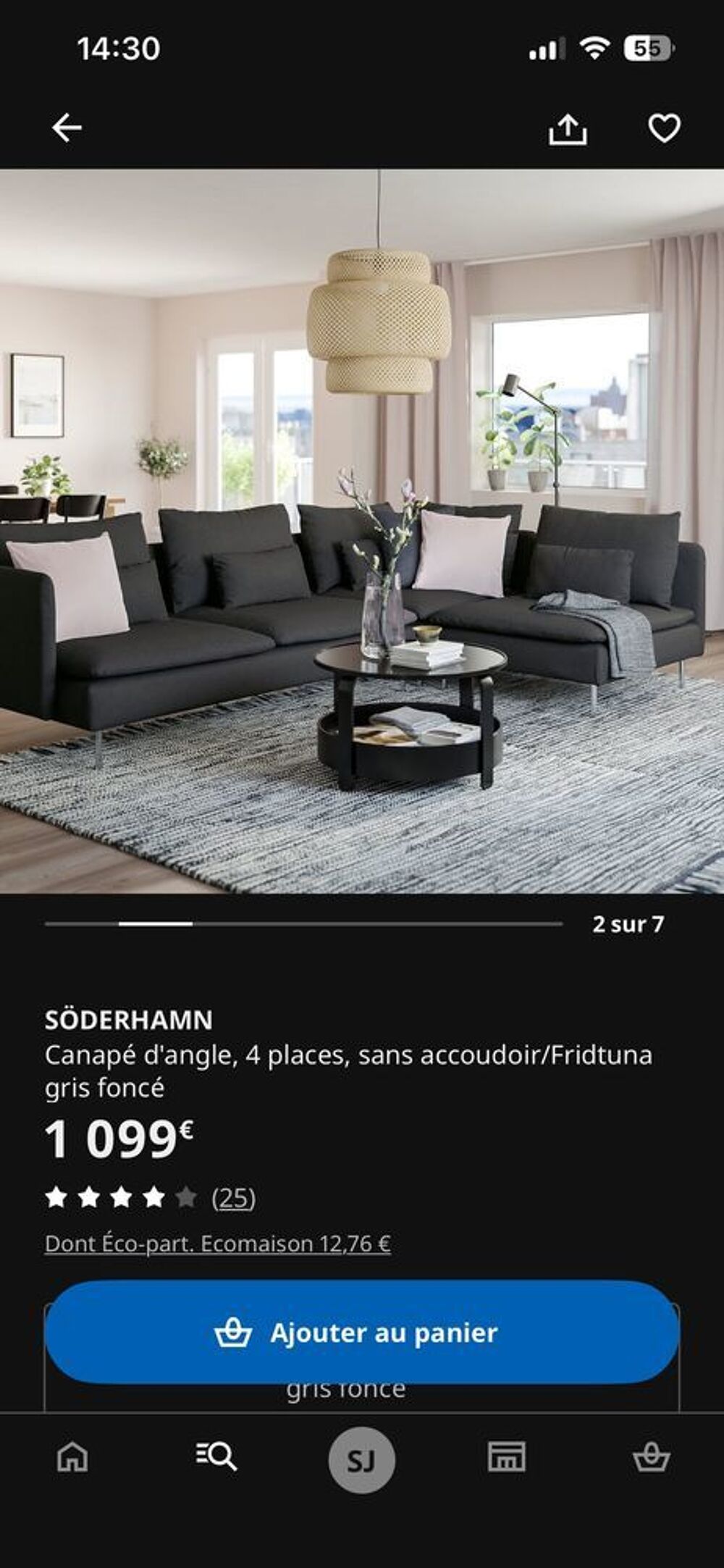Canap&eacute; d'angle IKEA S&ouml;derhamn 4 places gris fonc&eacute; - tr&egrave;s confortable Meubles
