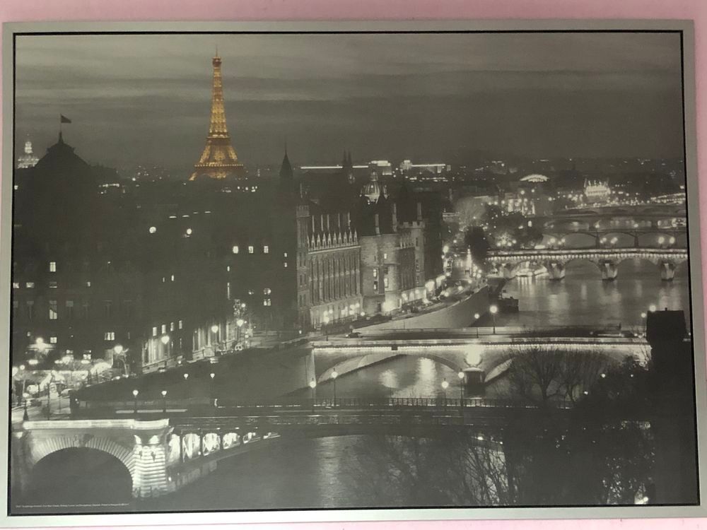 Grand et beau tableau NB Paris, cadre alu Décoration