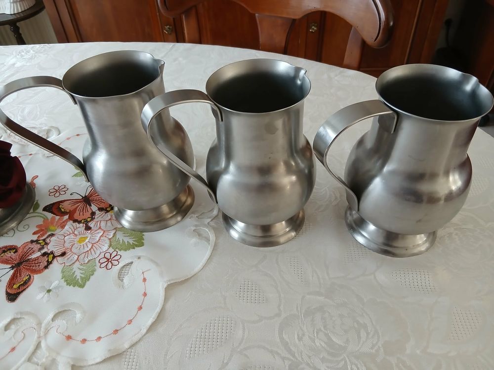  Lot de six pots vintage inox lourd bomb&eacute; sur pied N&deg; 1457 Cuisine