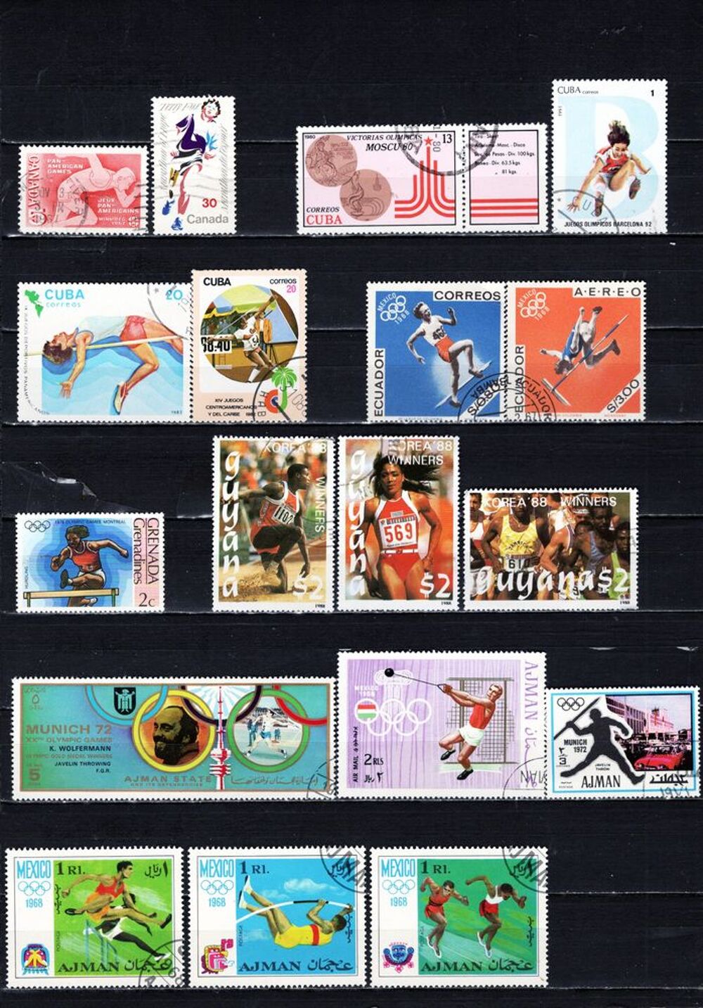 lot de 114 timbres du MONDE sur l'ATHLETISME 