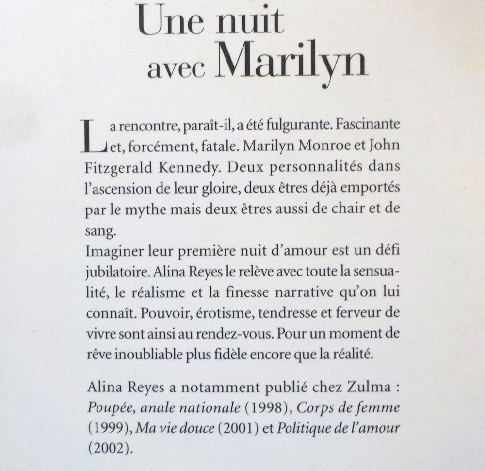 UNE NUIT AVEC MARILYN de Alina REYES Ed. Zulma Livres et BD