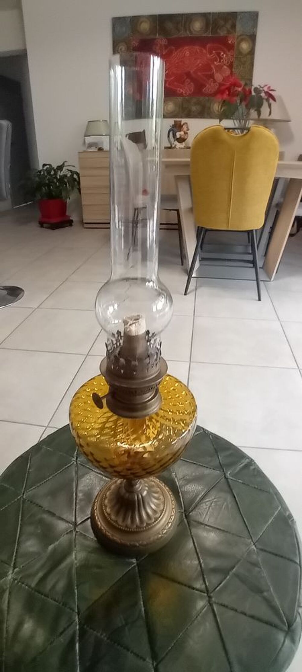 Lampe &agrave; p&eacute;trole en verre et bronze Décoration