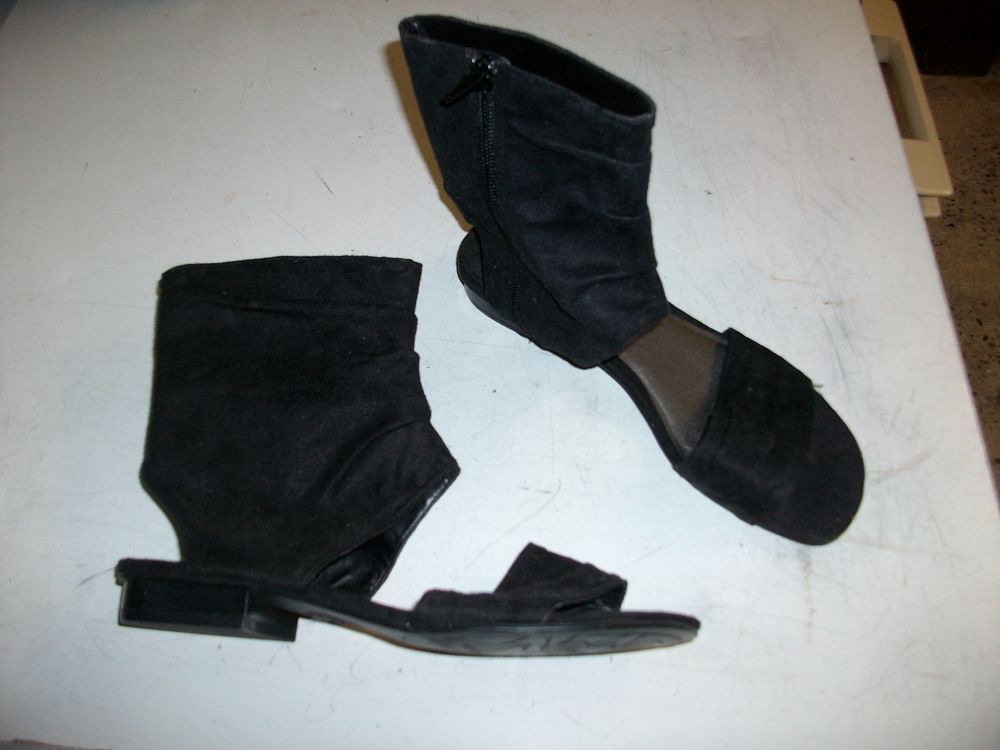 Sandales hautes Noir daim &agrave; tirette pt 38-neuves Chaussures