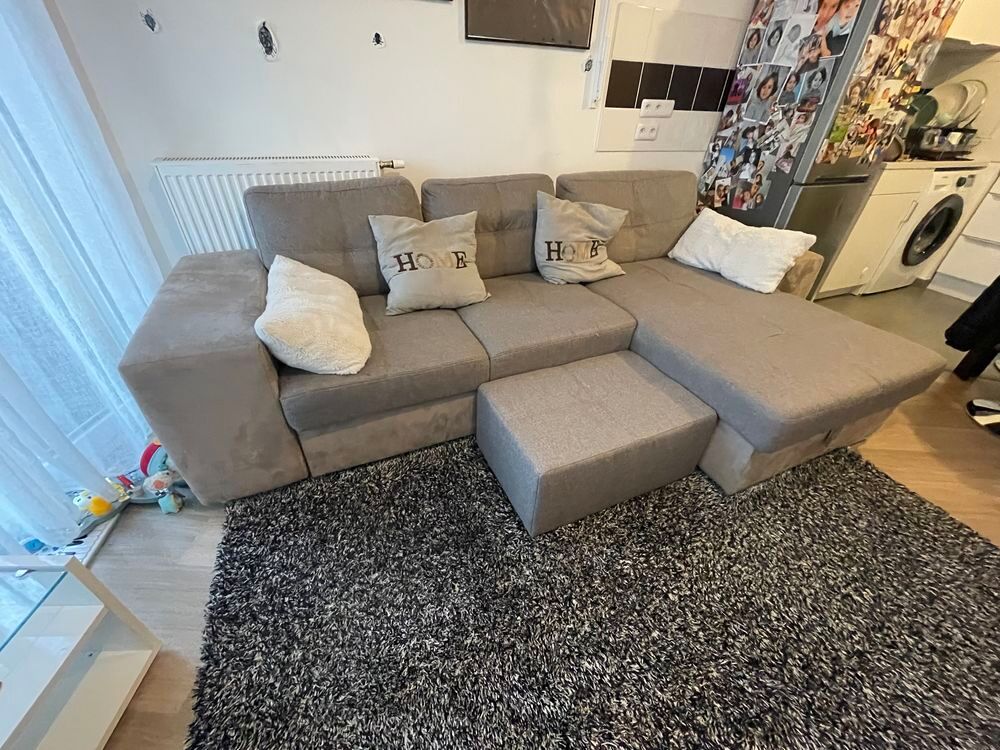 canap&eacute; d?angle 3 places convertible avec pouf Meubles
