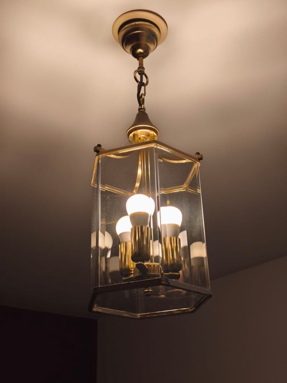 Suspension lanterne en verre et laiton Décoration