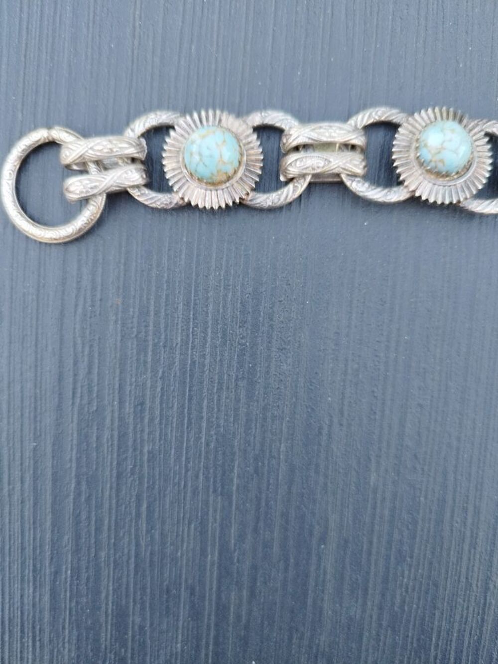 BRACELET Vintage M&eacute;tal argent&eacute;, TURQUOISES/ann&eacute;es 60 Bijoux et montres