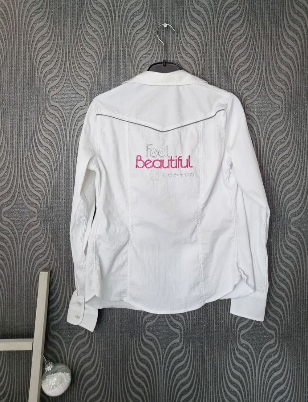 Chemisier Blanc Domyos Brod&eacute; Gris et Fushia Vêtements