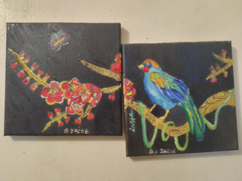 tableau: l'oiseau sur une branche de cerisier 9 Mitry-Mory (77)