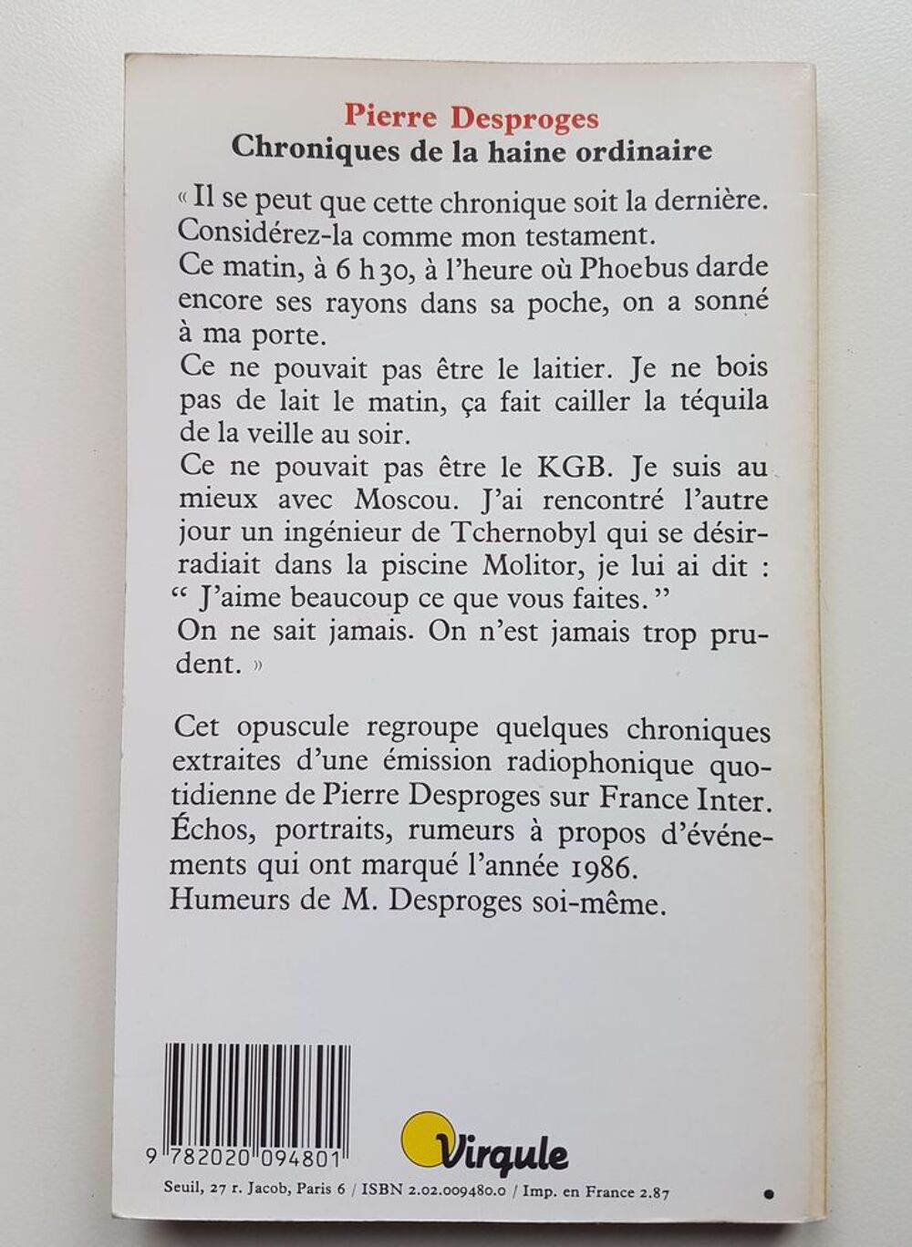 Chroniques de la haine ordinaire - Pierre Desproges Livres et BD