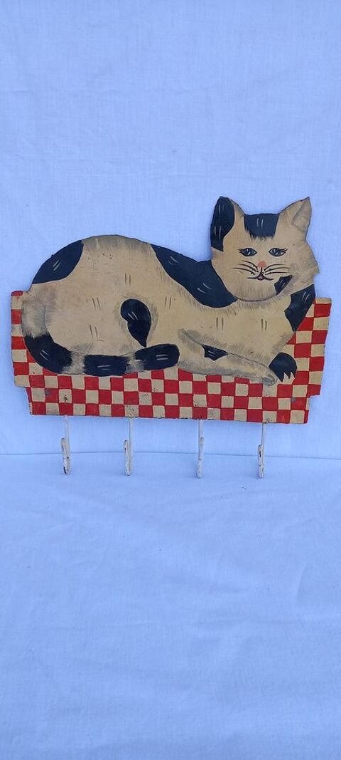 Patère murale vintage chat tôle peinte 4 crochets 45 Cranves-Sales (74)