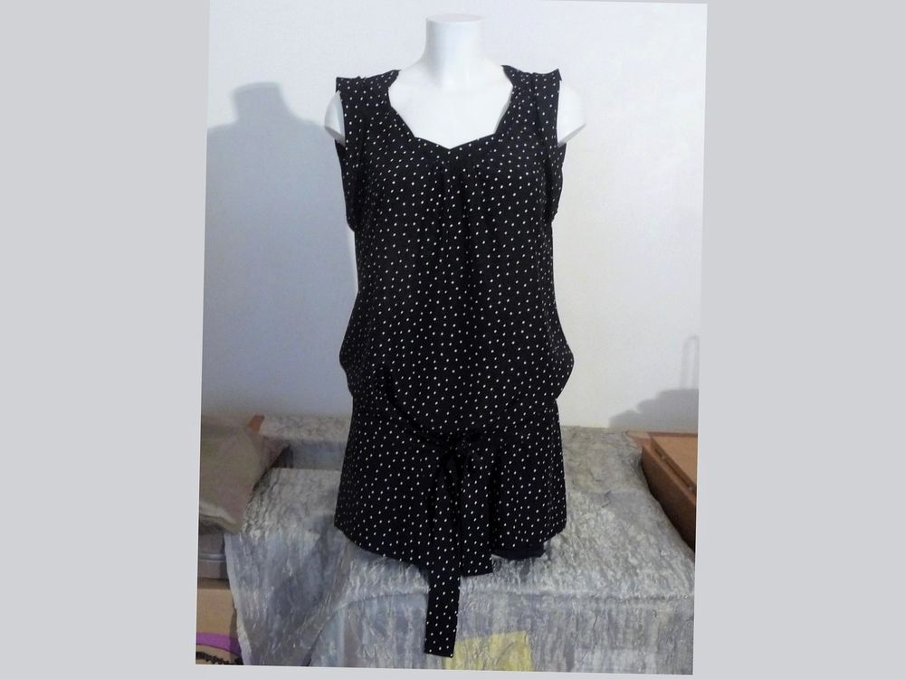 Tunique/ Robe Noir &agrave; Points Blanc- Taille 38- Atika Vêtements