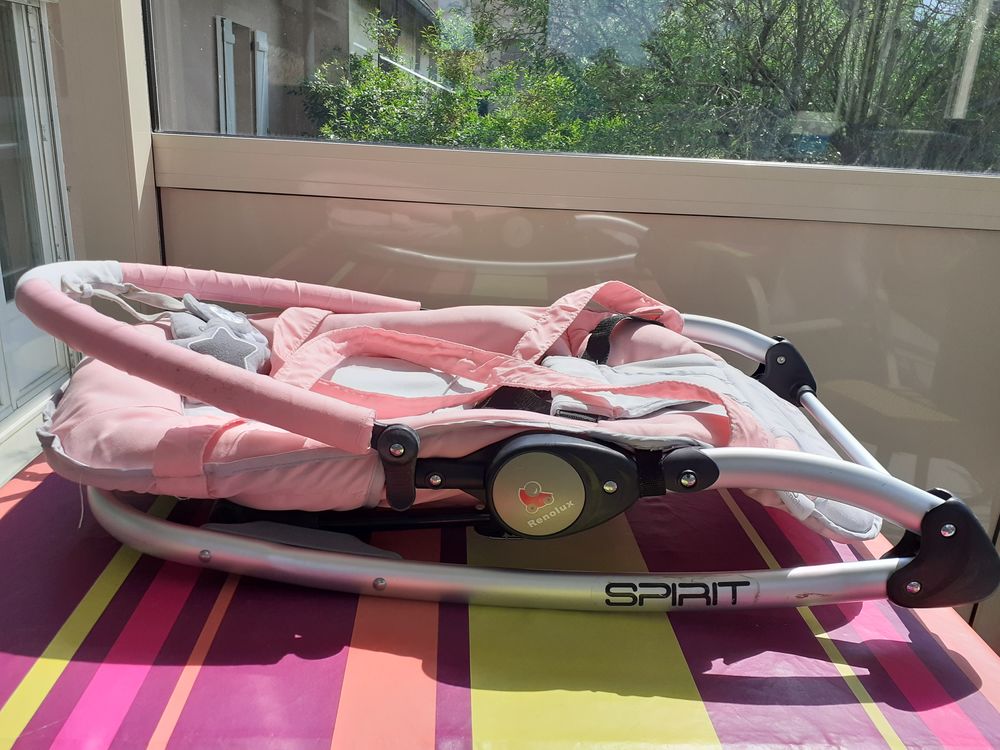 Transat B&eacute;b&eacute; Rose &amp; Gris Spirit Renolux. Mobilier enfants