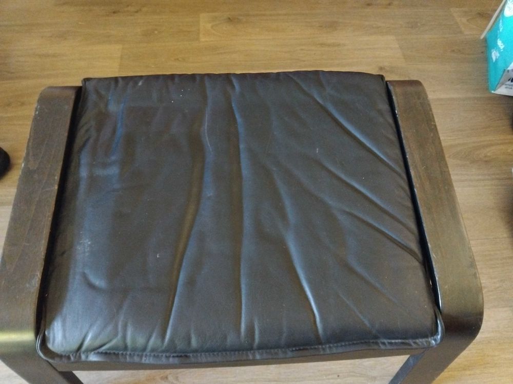 repose pieds bois et cuir ht 34 cm 74 &agrave;- 50 cm Meubles