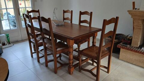 table en chêne massif avec rallonge plus 6 chaises paille en chene Le Haillan (33)