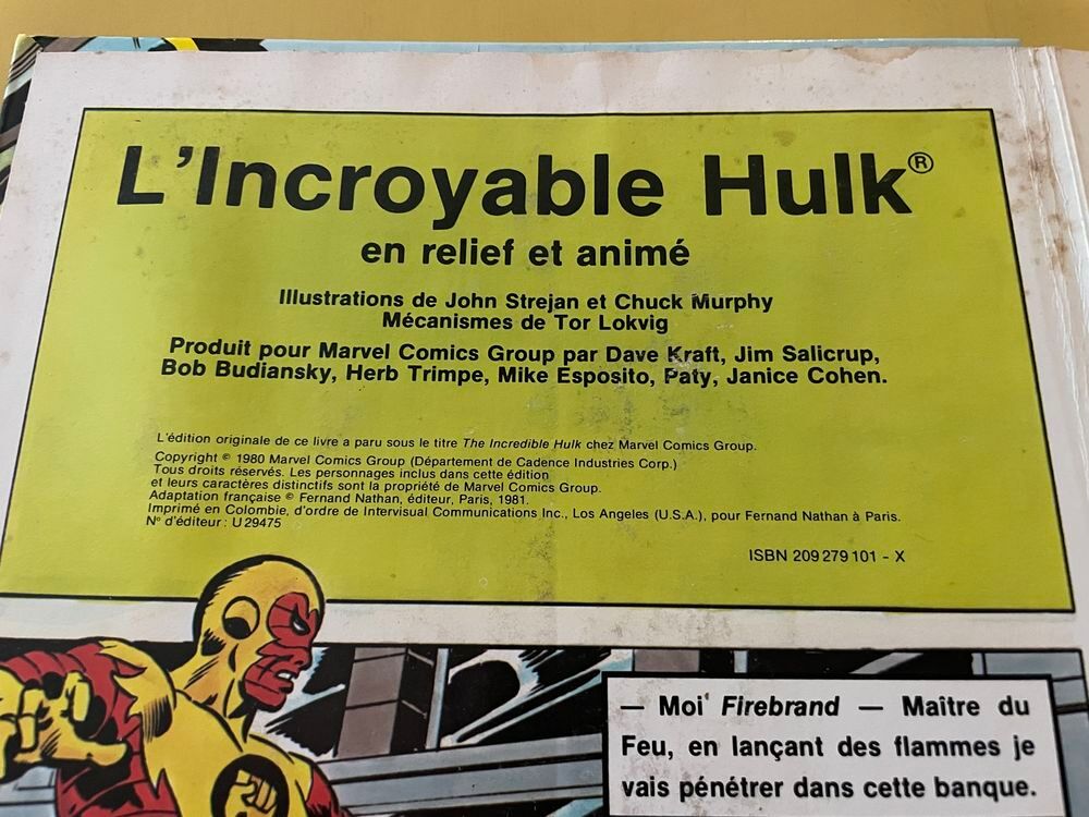 BD L'INCROYABLE HULK EO 1980 en relief et anim&eacute; Ed NathanTBE Livres et BD