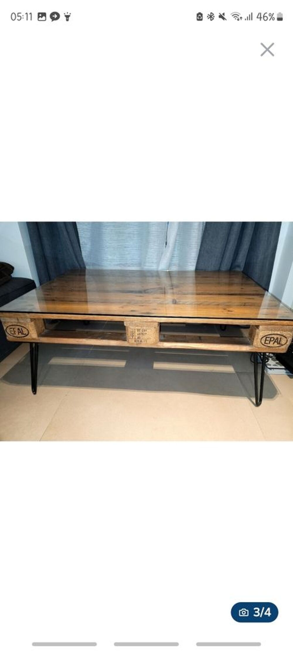 table basse palette avec plateau de verre s&eacute;curit Meubles