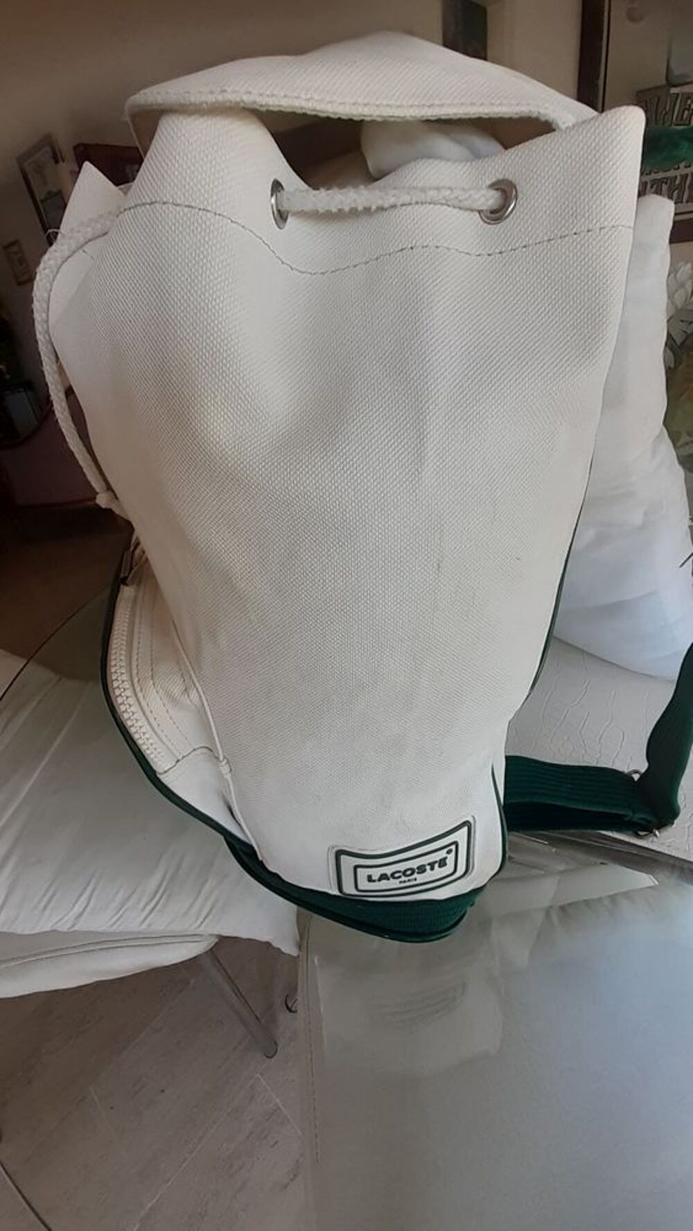 SAC A DOS "LACOSTE" Blanc/Vert TBE Maroquinerie