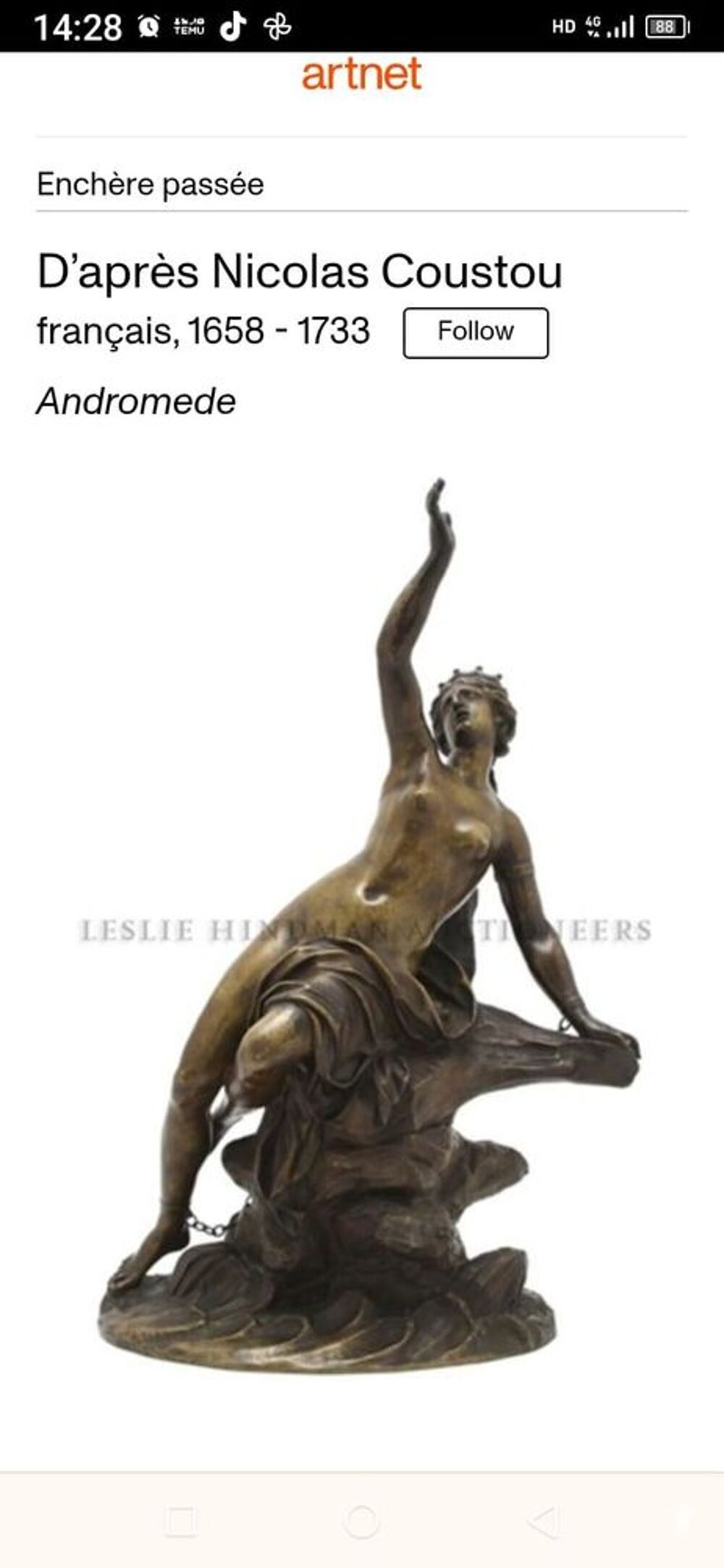 Andromede Statue en bronze sign&eacute;e nicolas coustou 60 cm de h 
