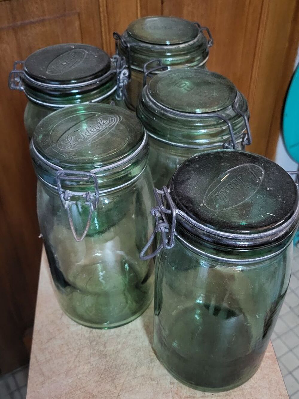 Lot de 4 bocaux en verre verts 1L ou 1,5L Electroménager