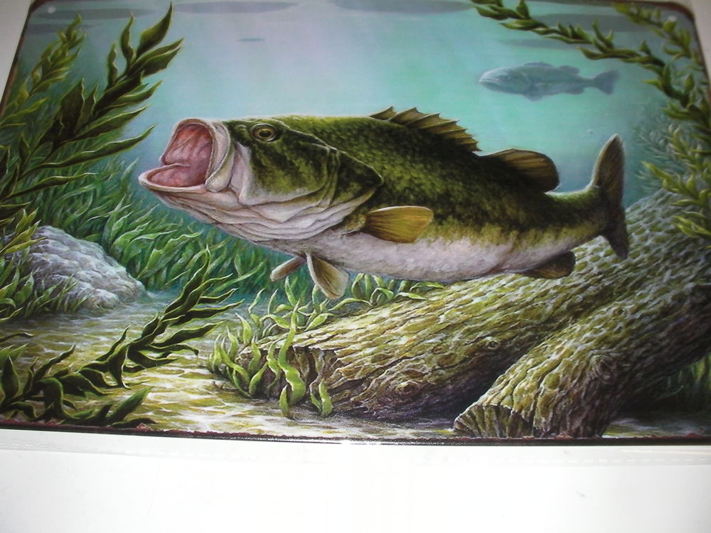 Plaque d&eacute;corative "BLACK-BASS" pas moulinet. Sports