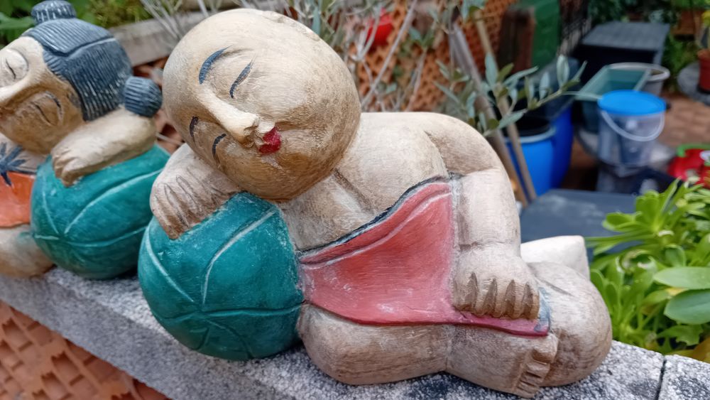 Bouddha couple de jeunes enfants asiatiques en bois massif Décoration