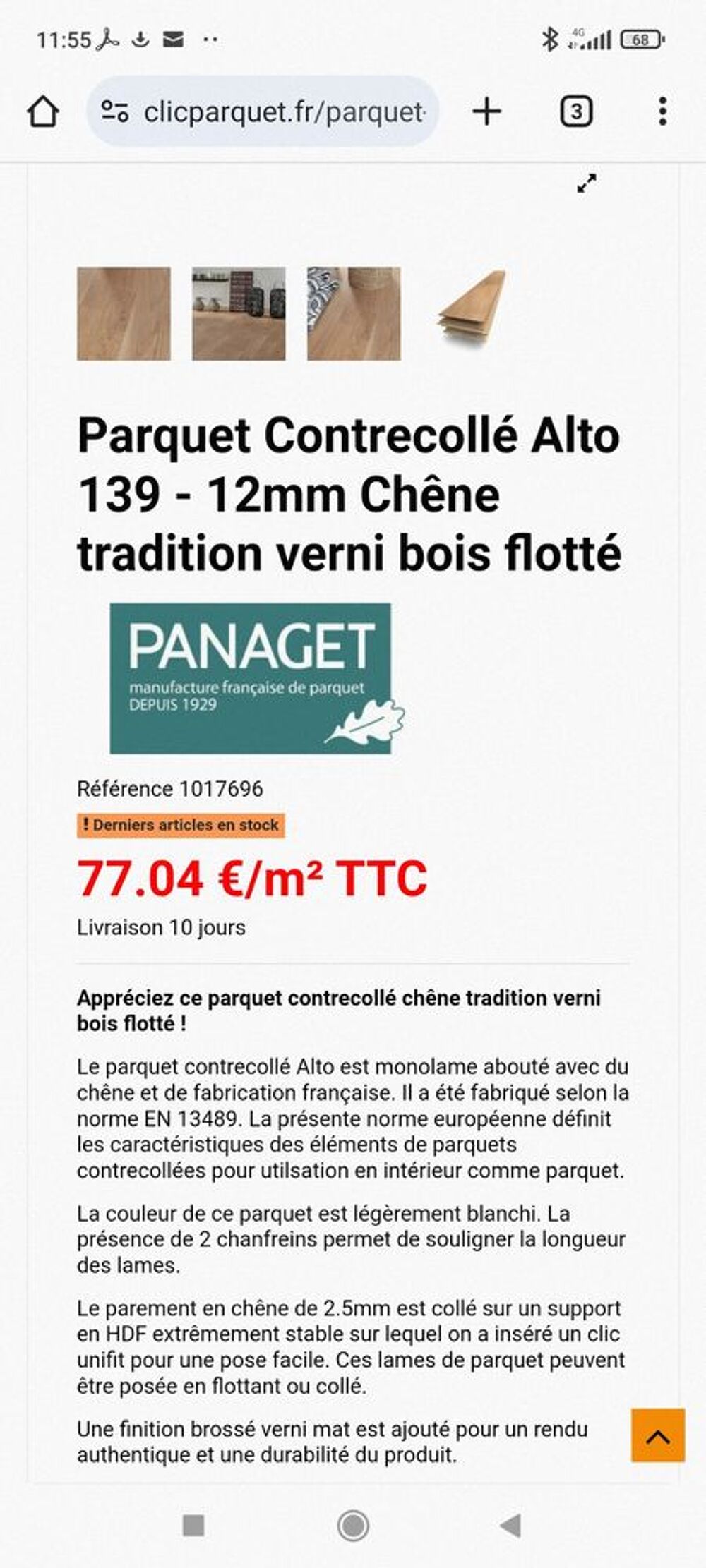 Affaire ! 11 M2 de parquet PANAGET couleur clair Bricolage